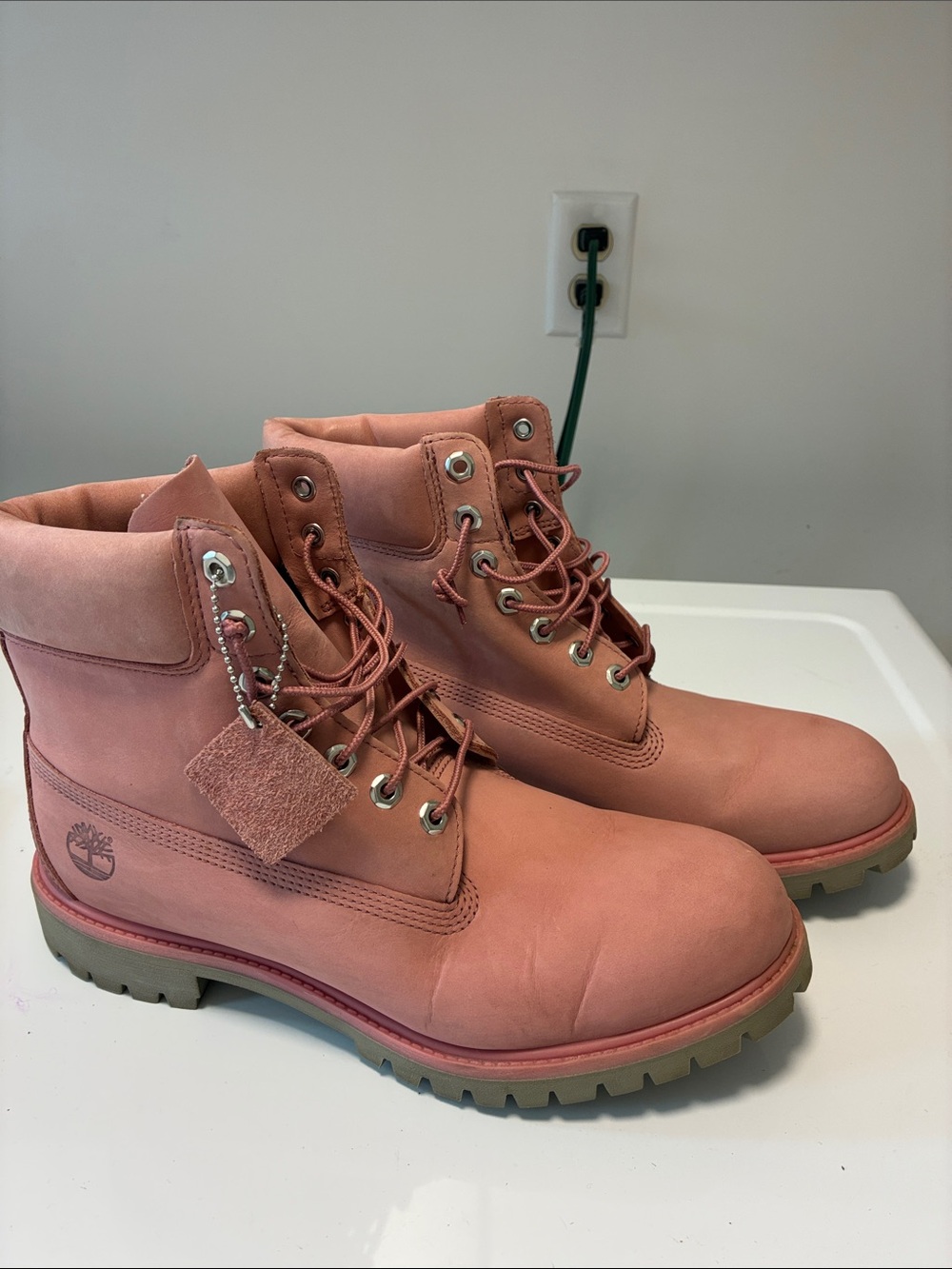Timberland Men's Rose Pink Leather Lace-Up Work Boots size 11 m
